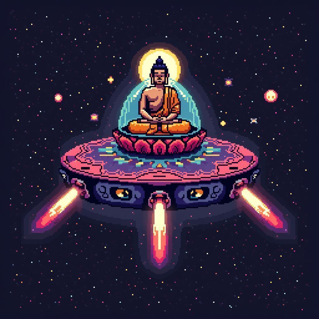 Buddhist Spaceship in Blocky 8 Bit Glow