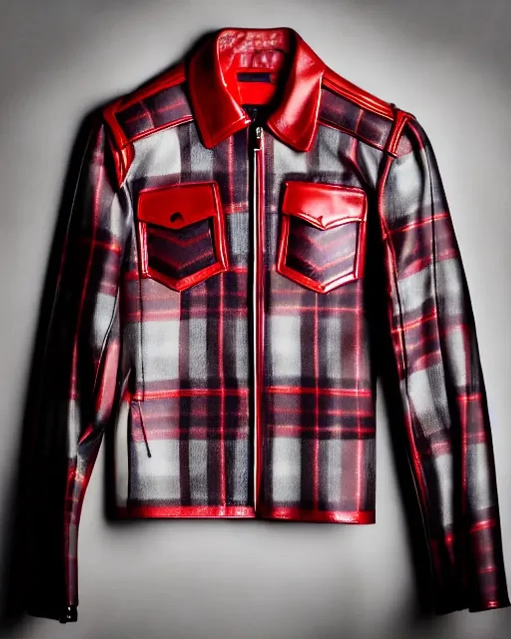 Leather Jacket With Plaid Trim