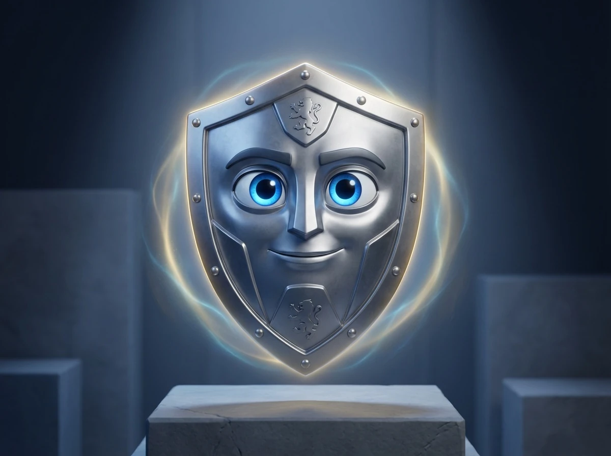 Metallic Shield Character With Eyes