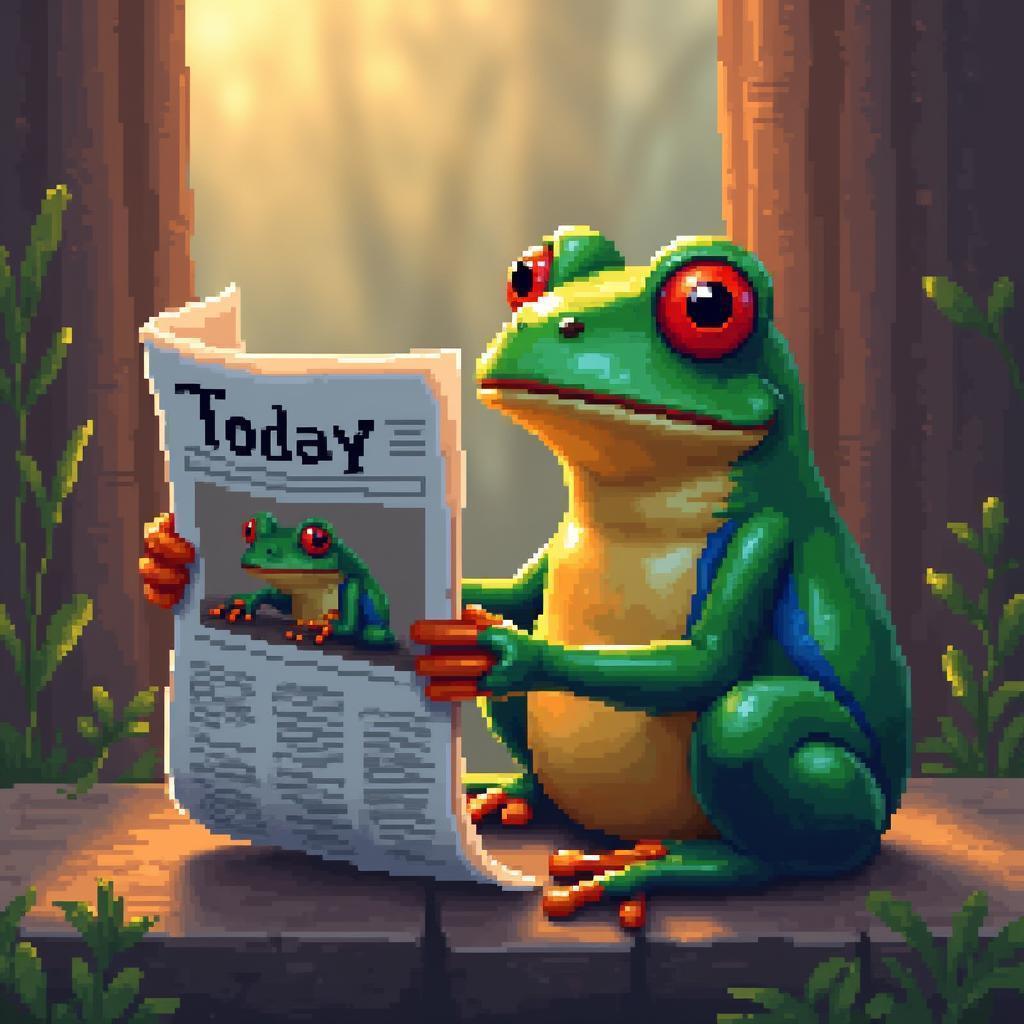Pixel Frog Reads the Morning Newspaper