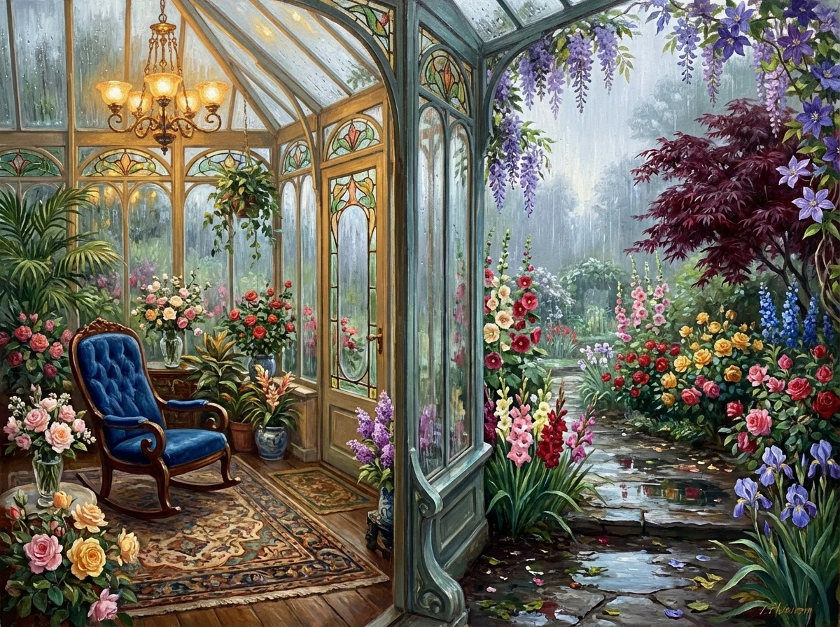 Art Nouveau Greenhouse And Roses