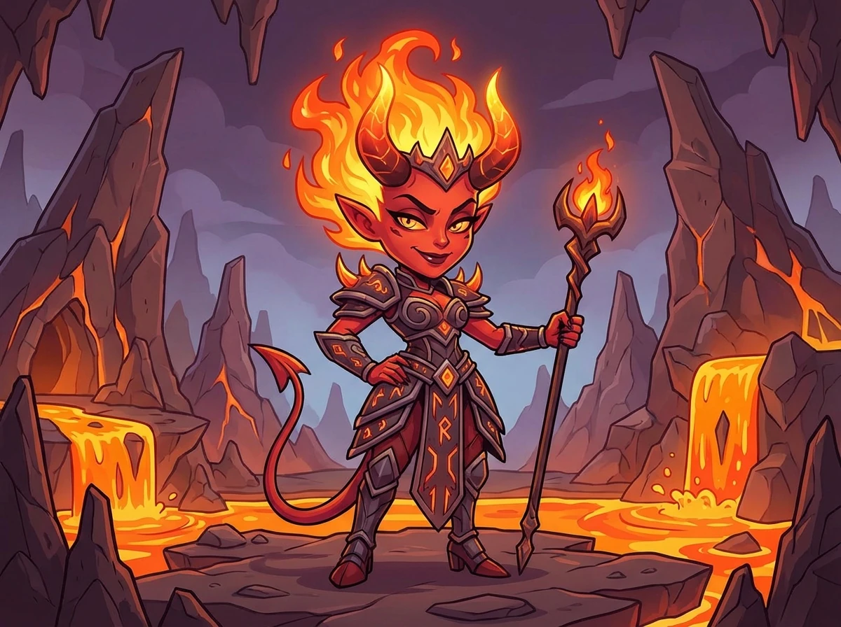 Cartoon Devil With Fire Crown