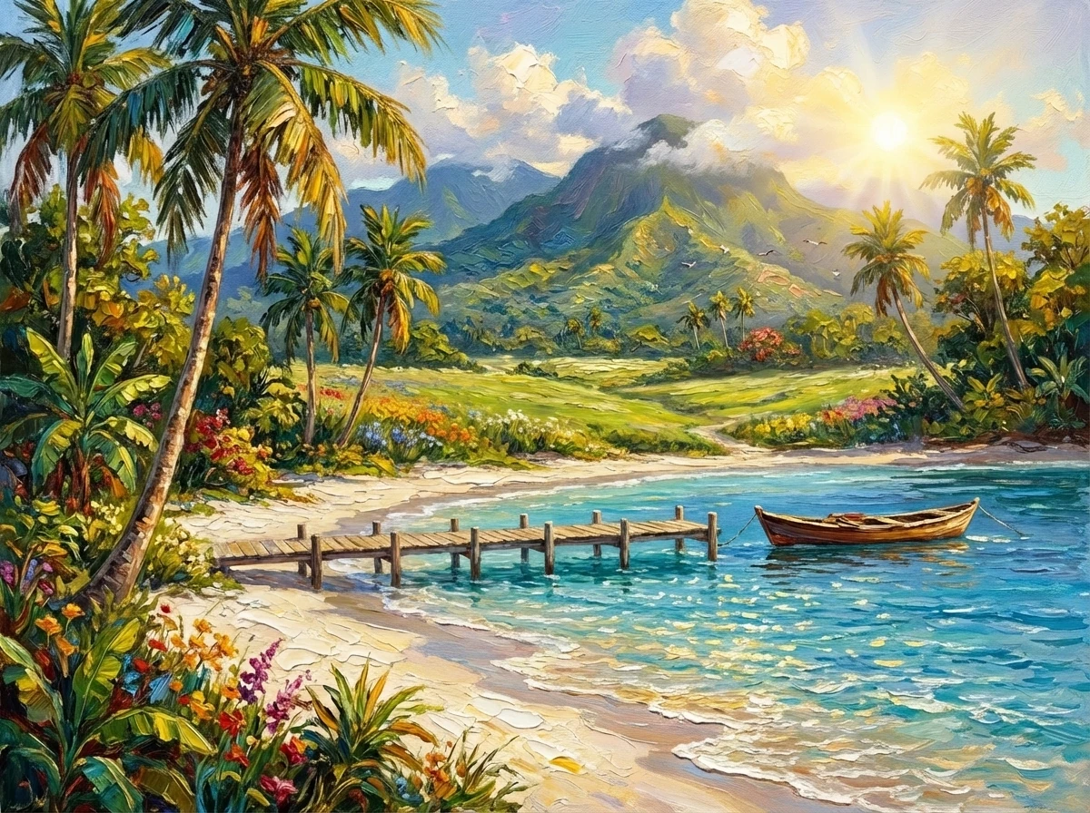 Caribbean Waterfront Oil Painting