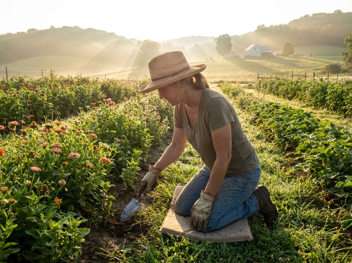 Gardener Tending Plants At Dawn