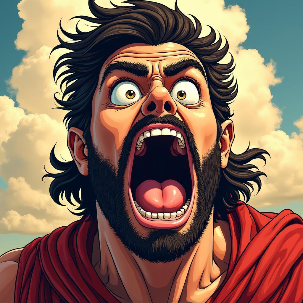 Screaming Greek Hero in Bold Manga Fury