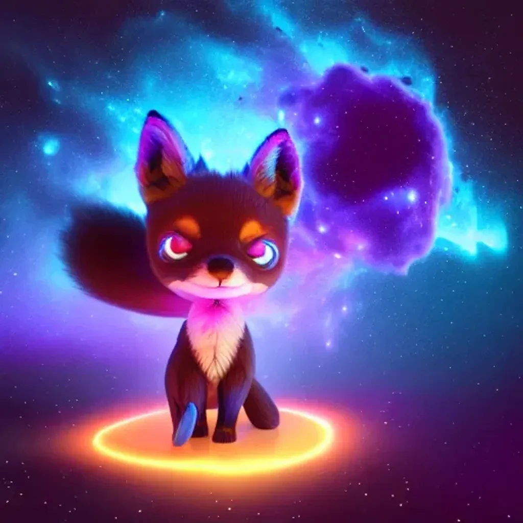Tiny Fox Toy Floating In Galaxy