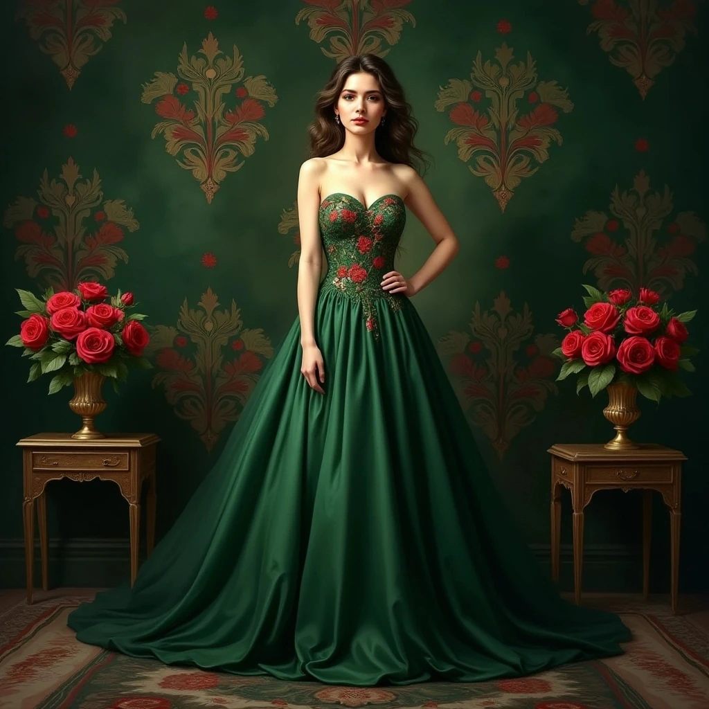Woman In Emerald Green Gown