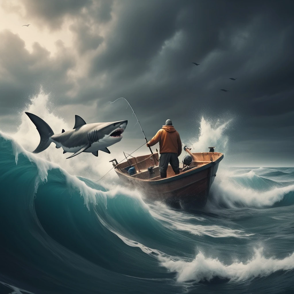 Fisherman Battling A Shark