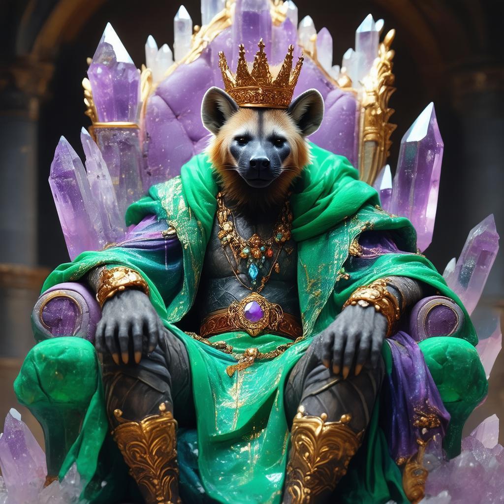 Crowned Hyena King on a Crystal Throne