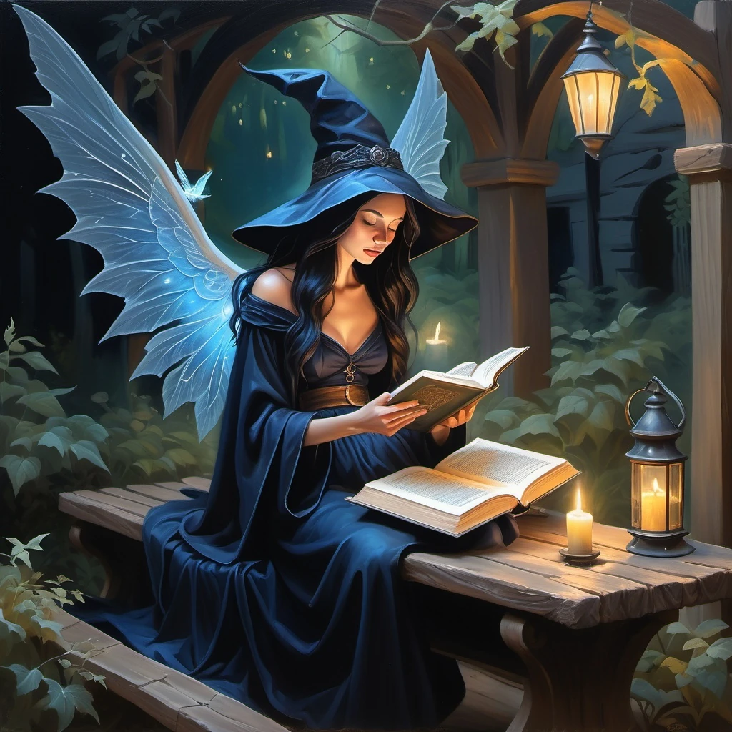 Winged Witch Reading A Spellbook