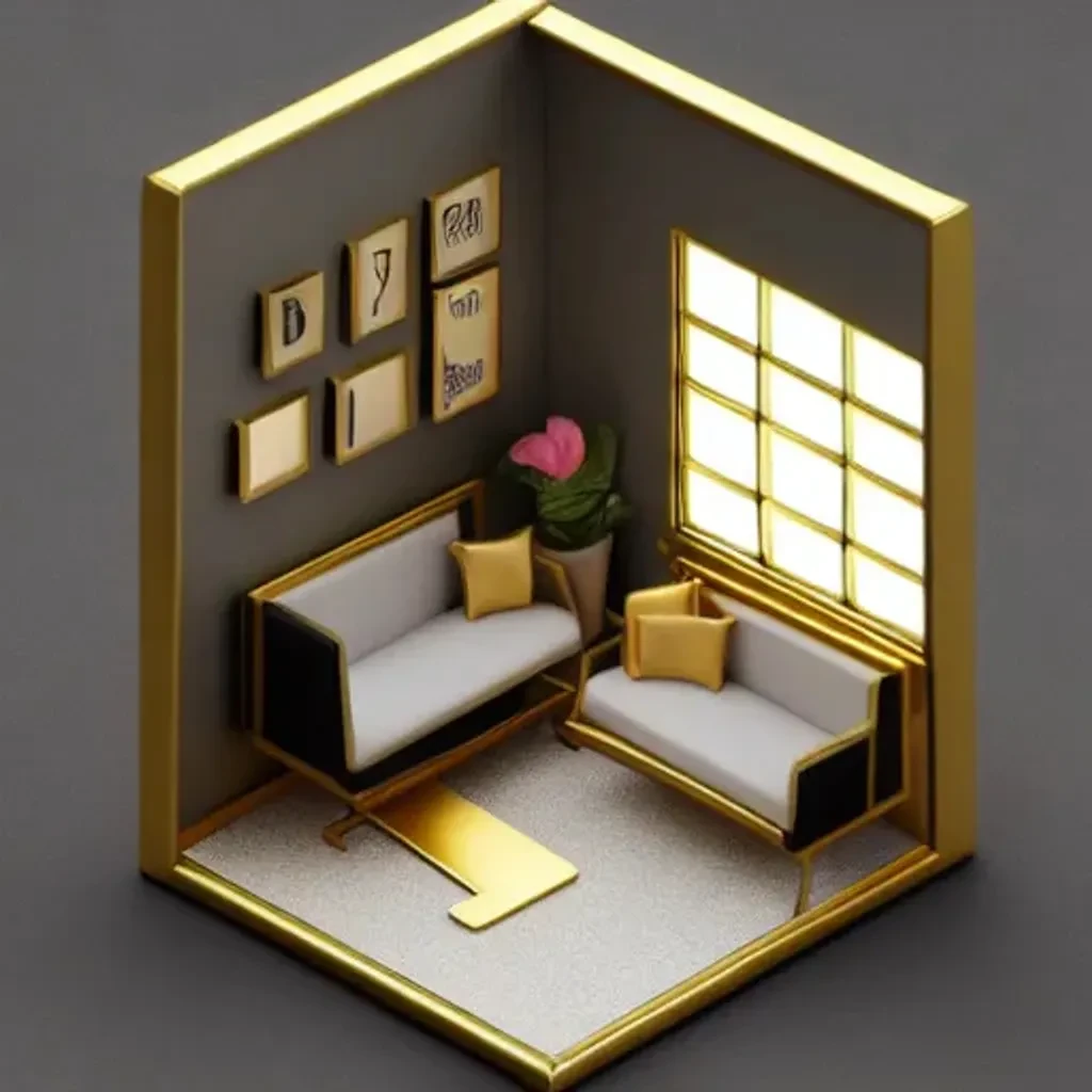 Tiny Isometric Gold Living Room