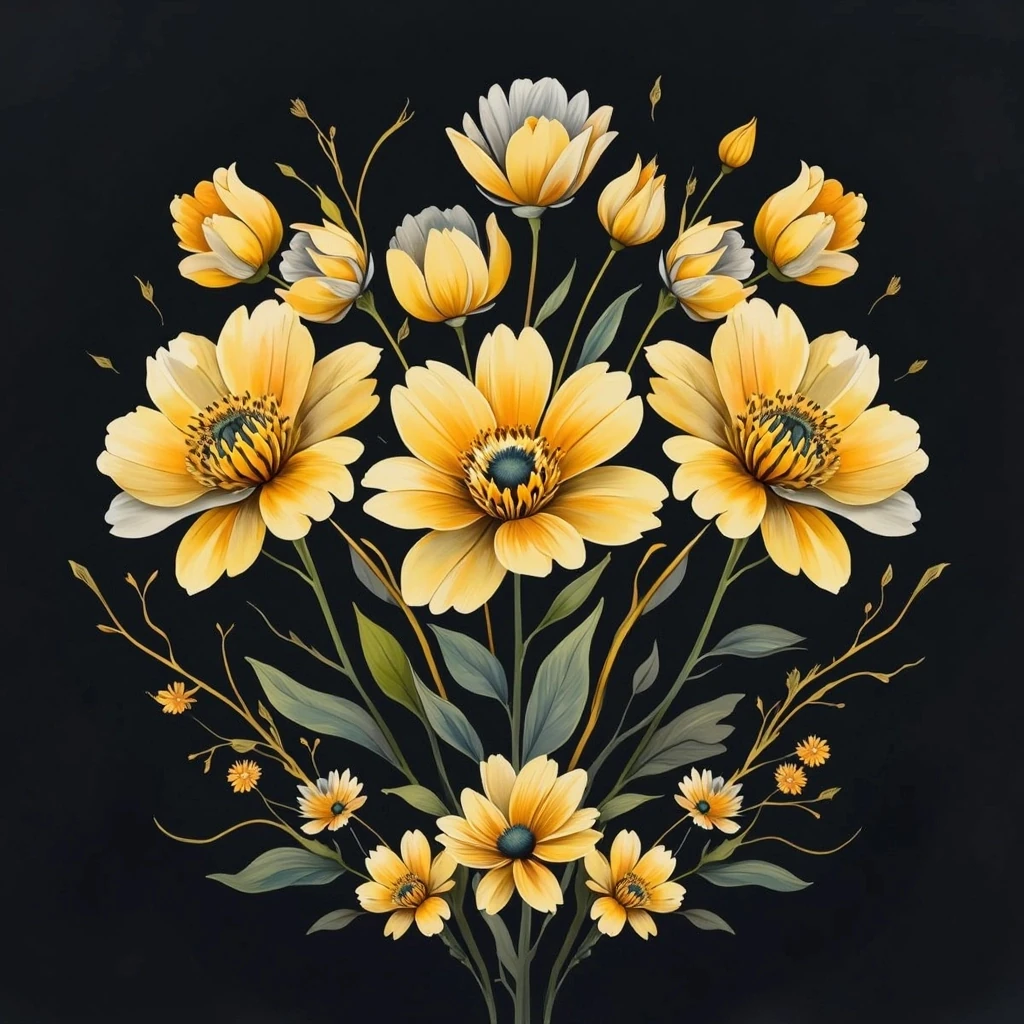 Yellow Flower Bouquet On Black