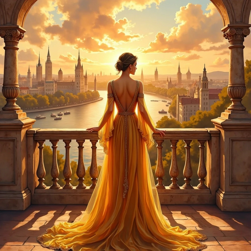 Woman On Balcony At Sunset