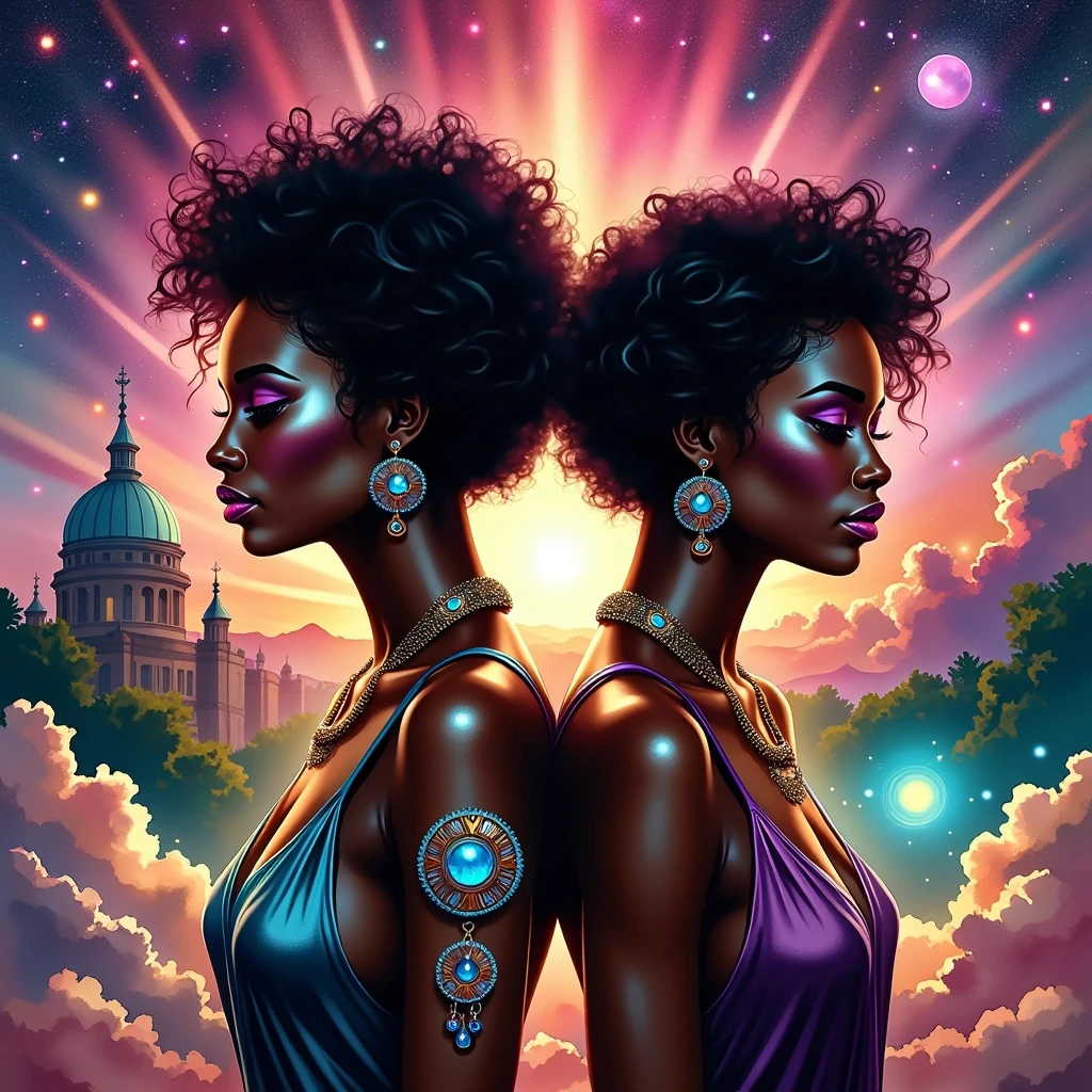 Twin Women Against Cosmic Sky