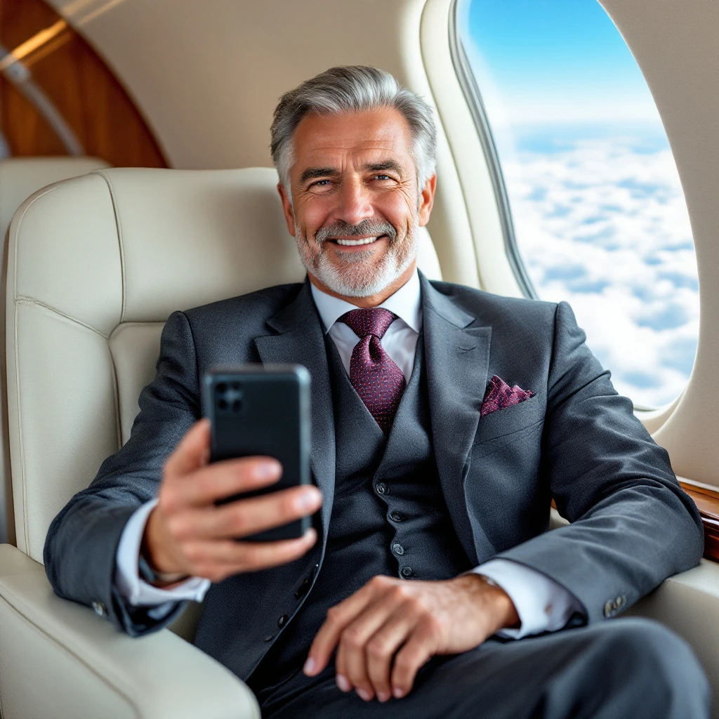 Man Taking Selfie On Private Jet