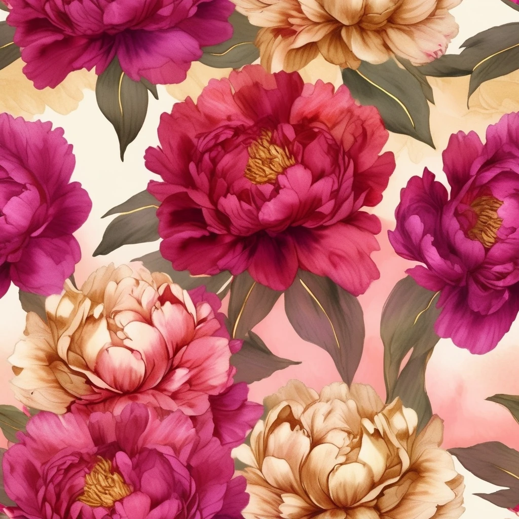 Seamless Peony Watercolor Pattern