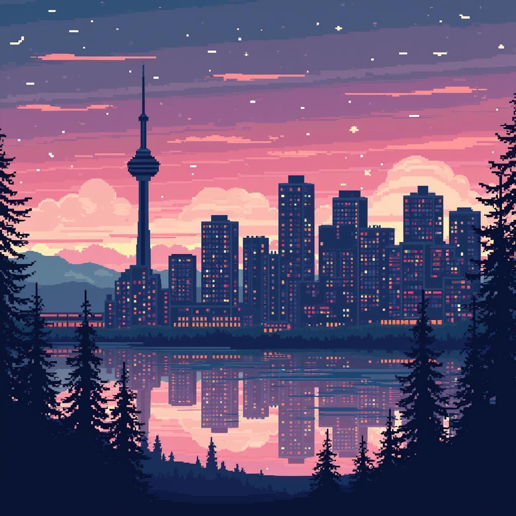 Vancouver Skyline in Nostalgic 8 Bit Color