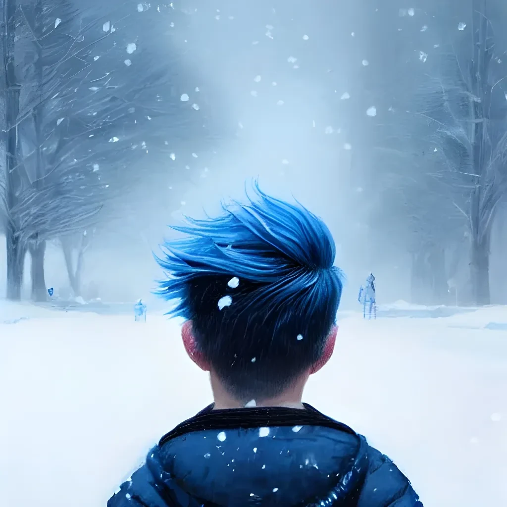 Blue Haired Boy Snowy Portrait