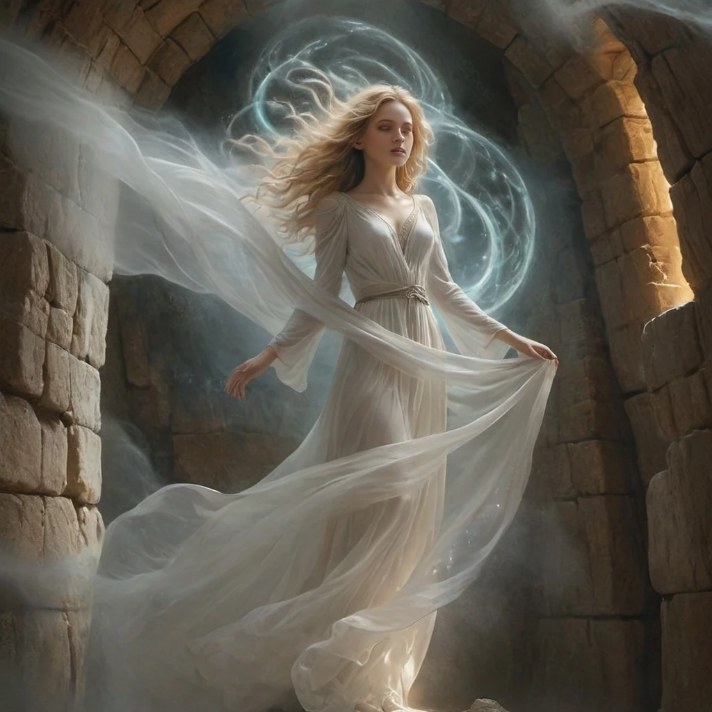 Ethereal Woman In Stone Chamber