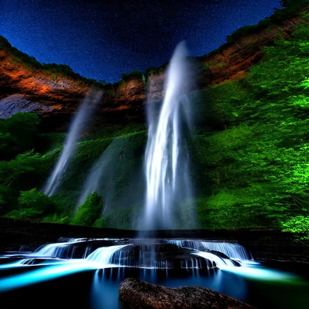 Waterfall Under The Night Sky