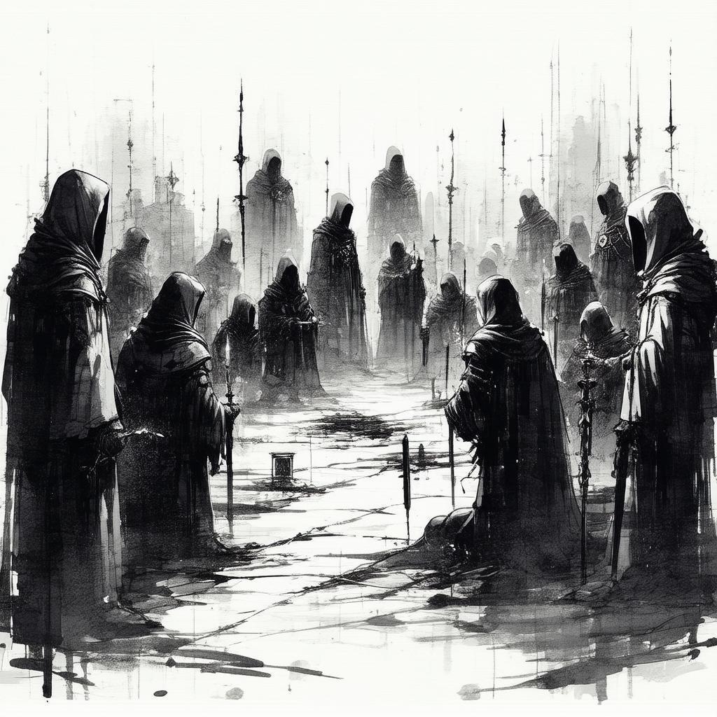 Secret Cult Gathering in Minimal Whiteboard Lines