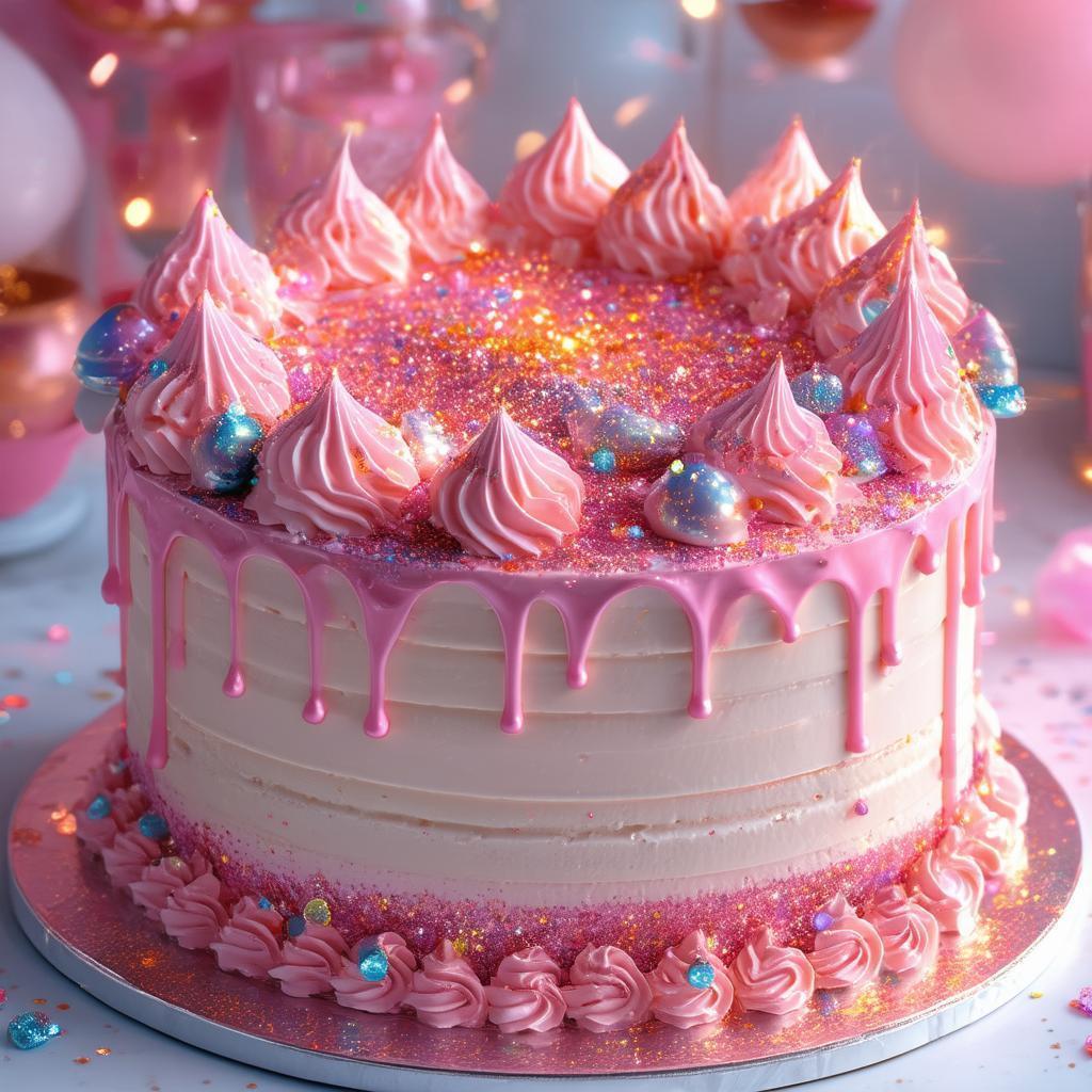 Pink Glitter Anime Cake in Rose Gold