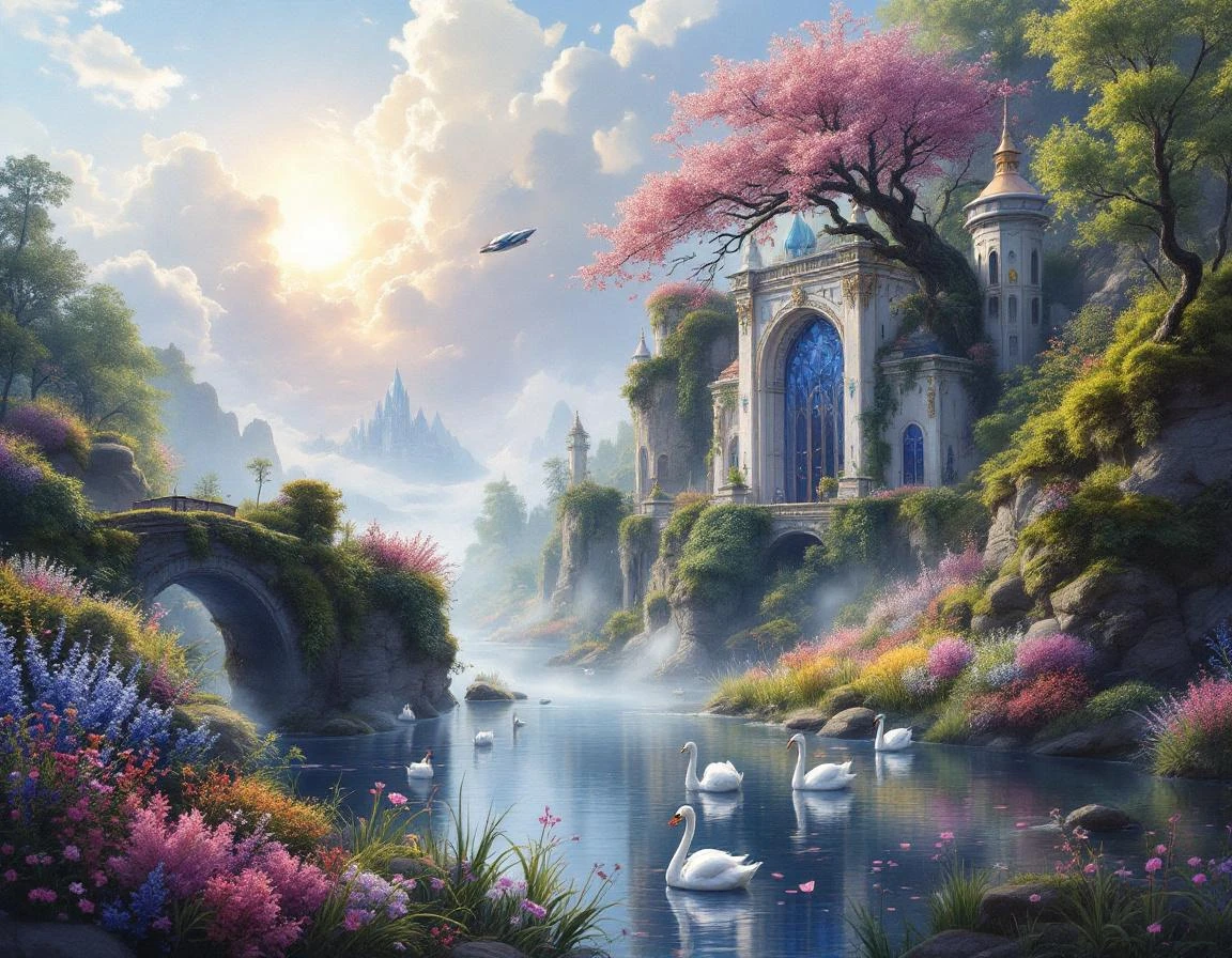 Gemstone Palace Above River Valley