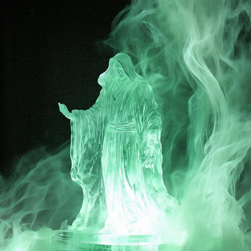 Spectral Glass Figure in Grainy Green Glow