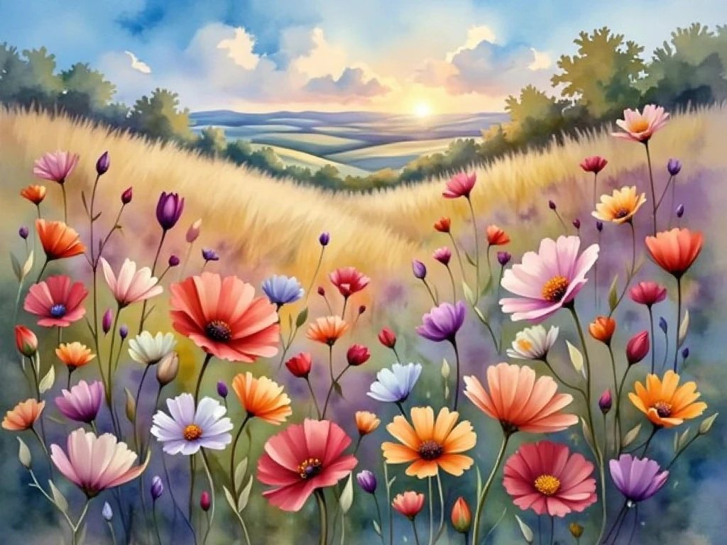 Impressionist Sunlit Flower Meadow