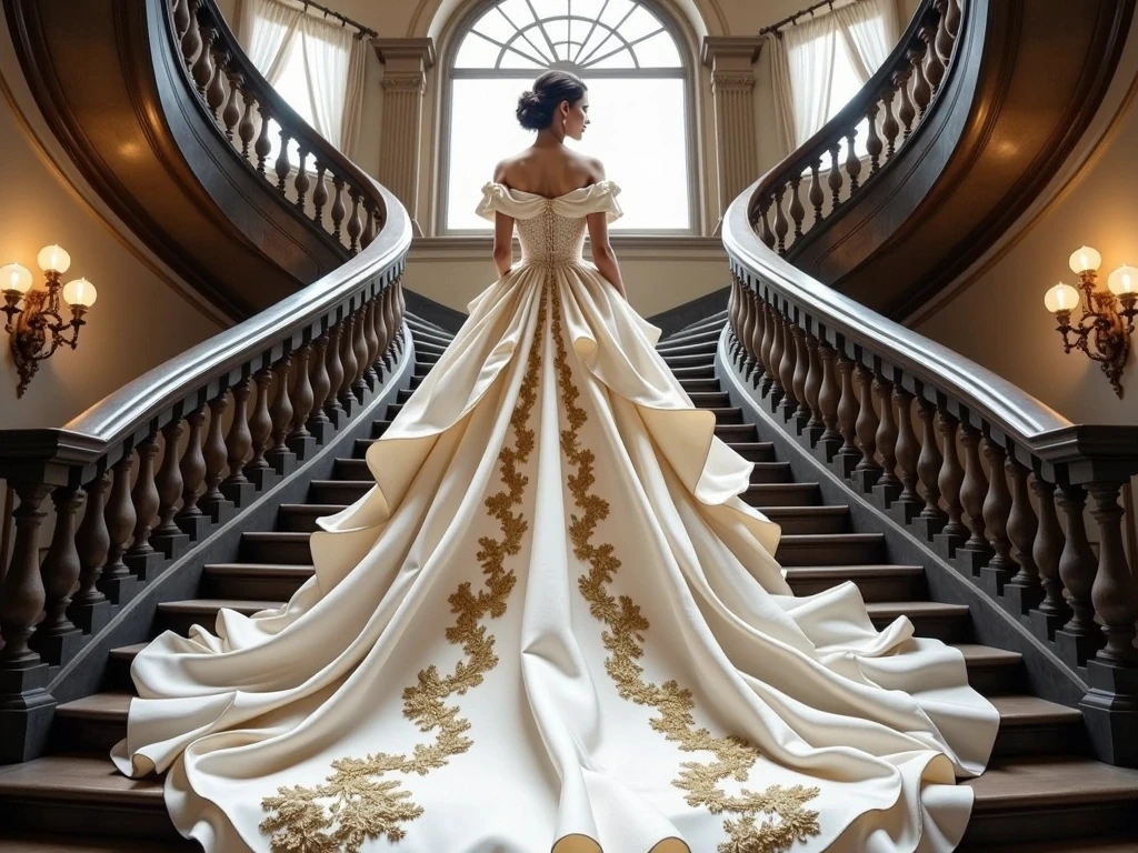 Bride Ascending A Grand Staircase