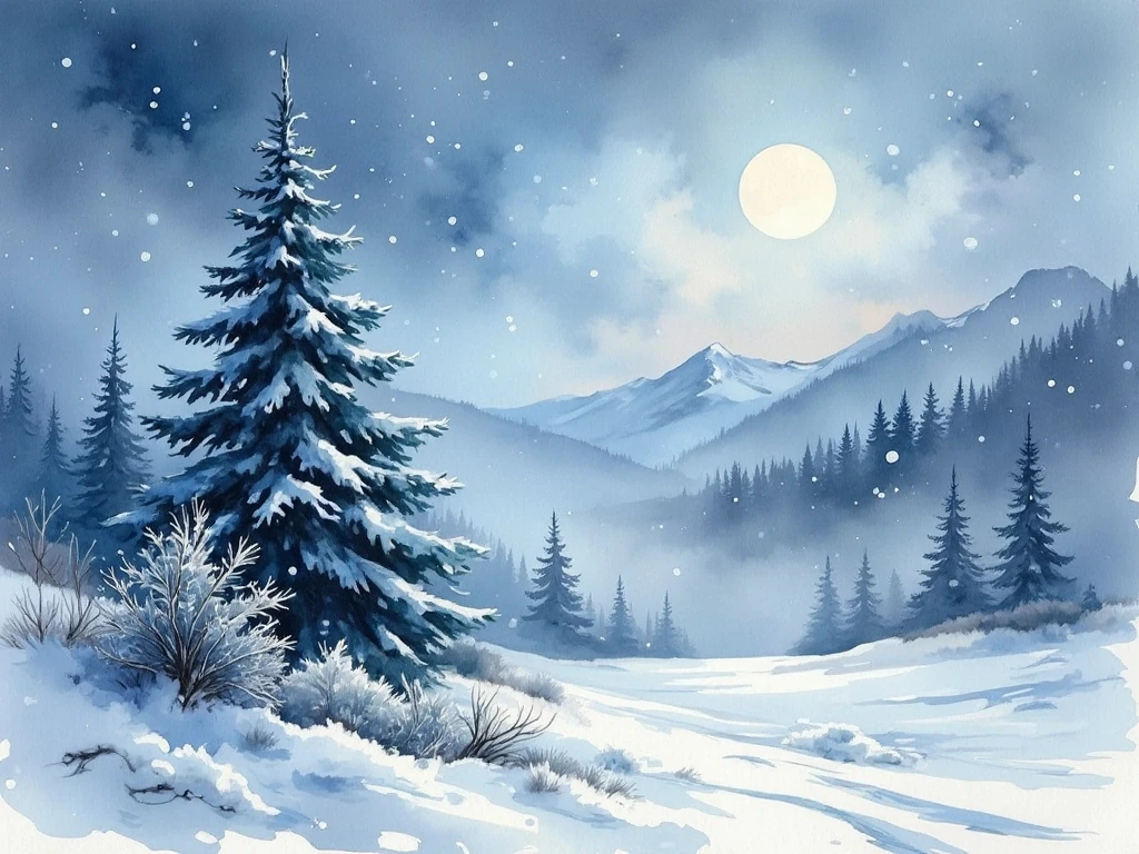 Solitary Pine In A Blue Winter