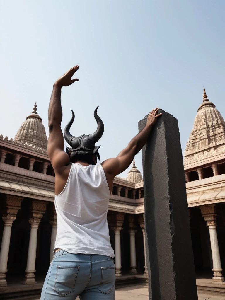 Visitor In A Hindu Temple Courtyard