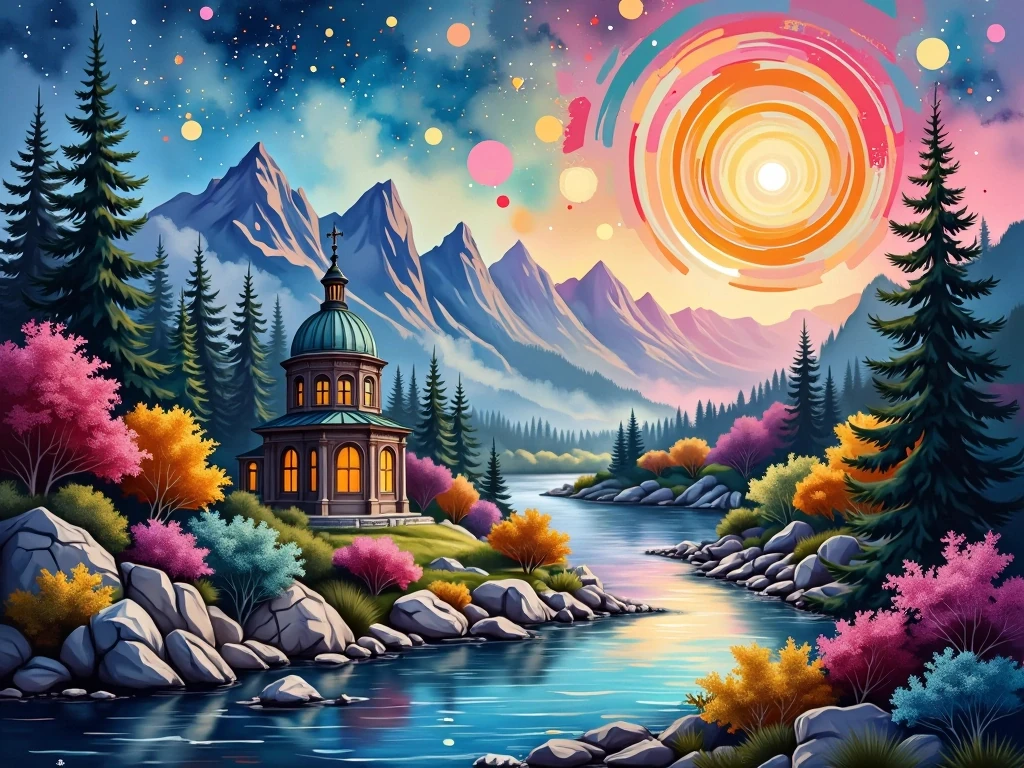Psychedelic River Landscape