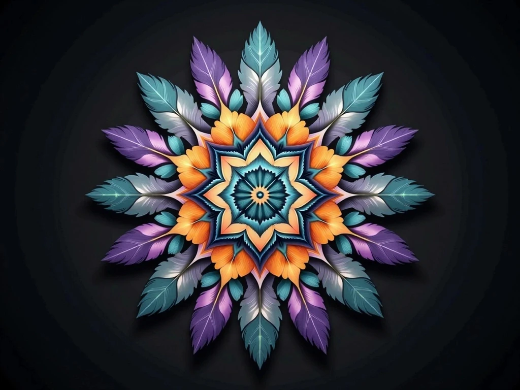 Feathered Mandala On Black