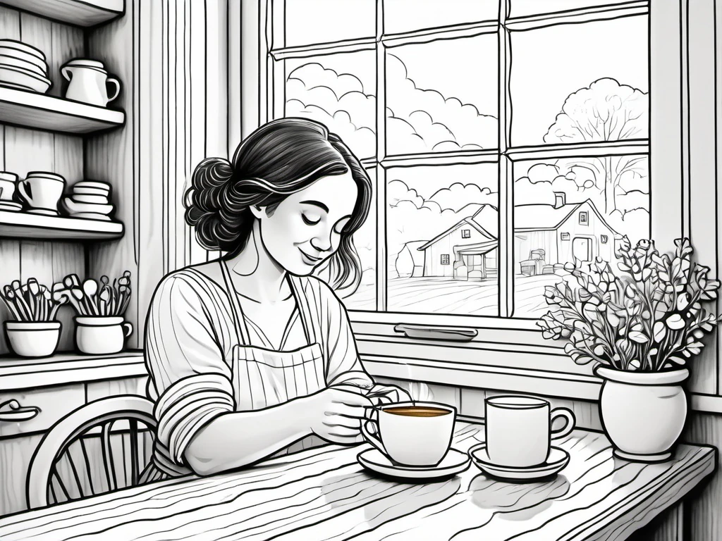Mother With Coffee In The Kitchen