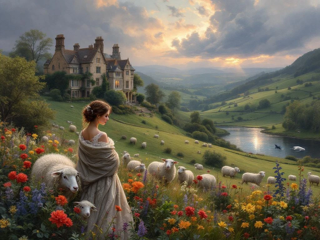 English Mansion And Cottage Garden