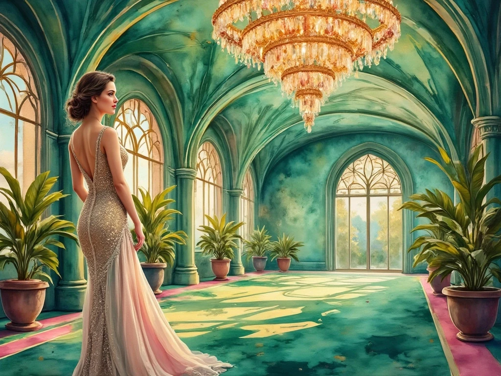 Art Deco Woman In Emerald Ballroom