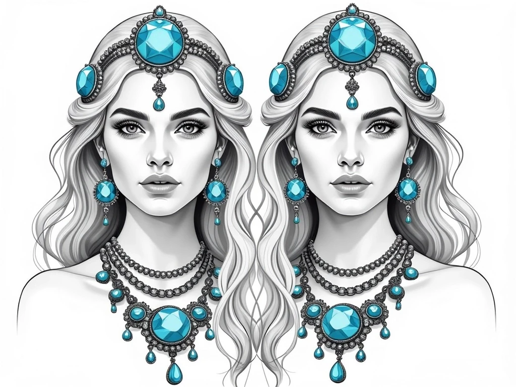 Twin Women With Gemstone Headpieces