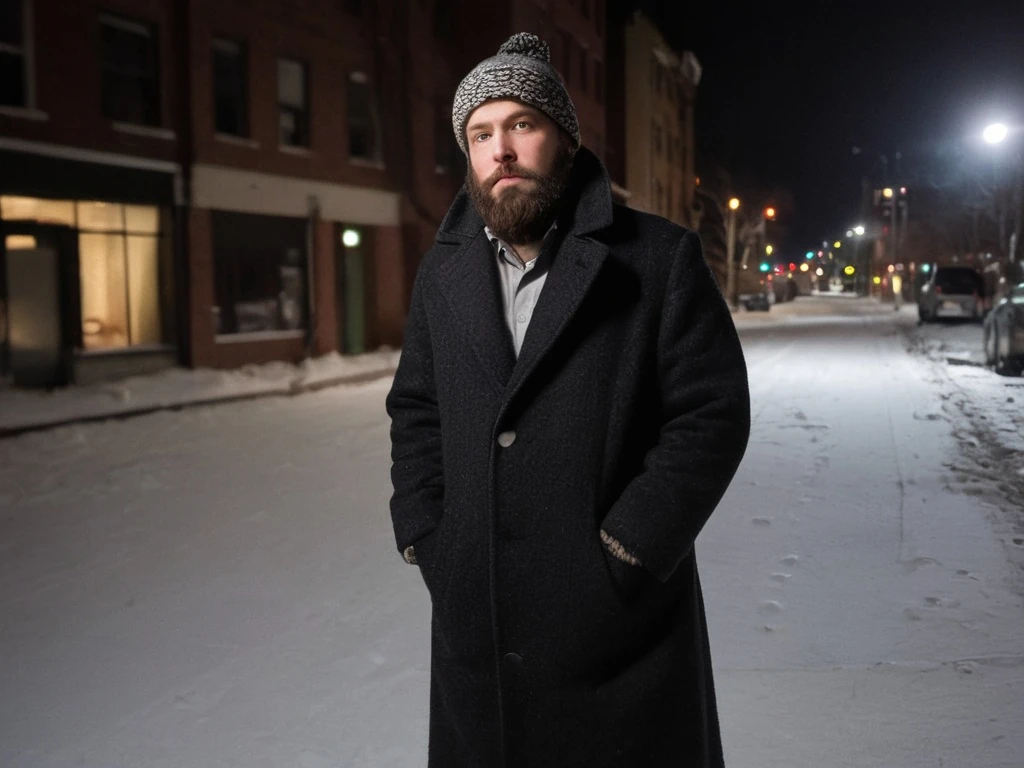 Bearded Man In A Snowy City