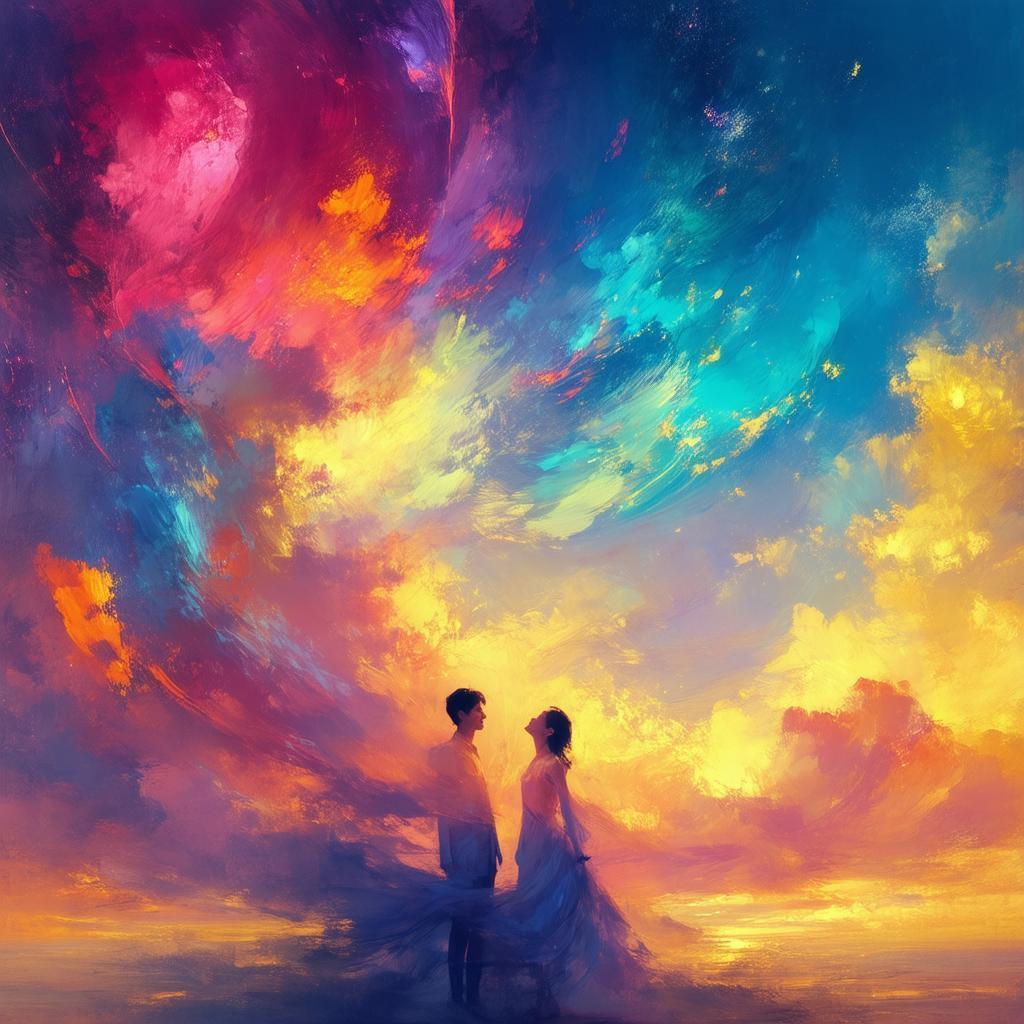 Serene Manga Figures Beneath a Swirling Sky