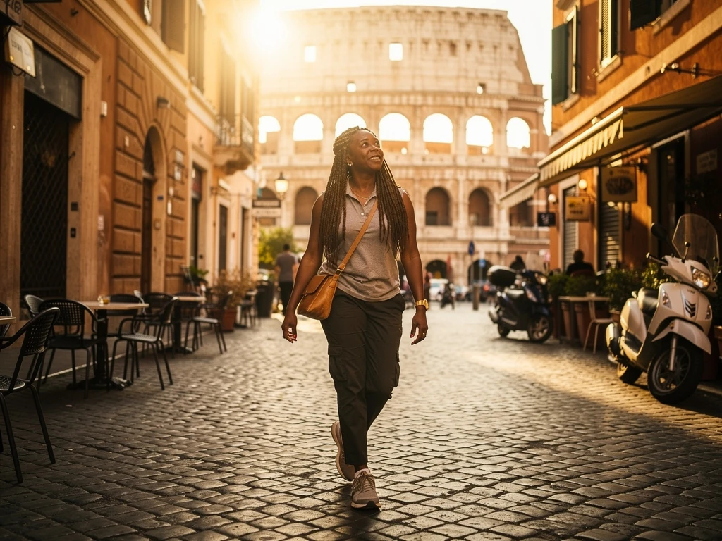 Woman Walking Through Rome