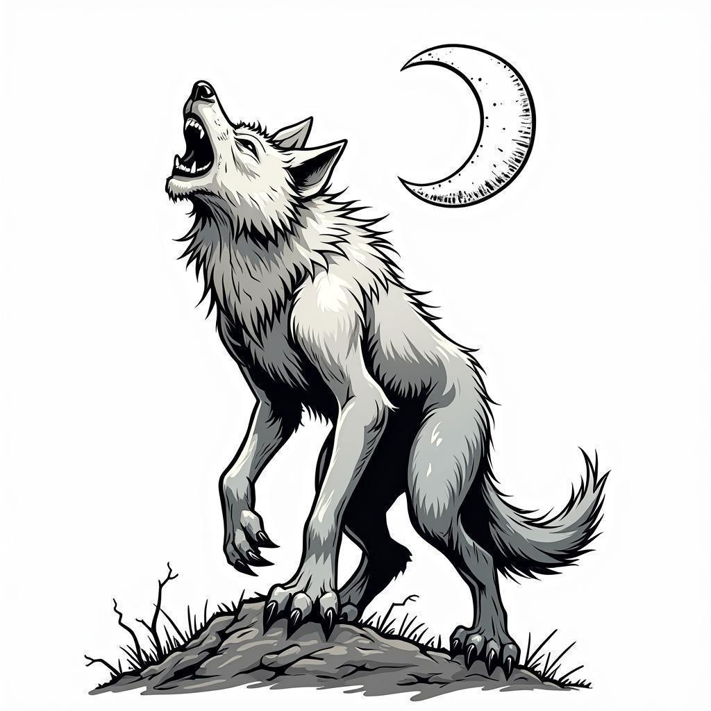 Manga Werewolf Howling at the Moon