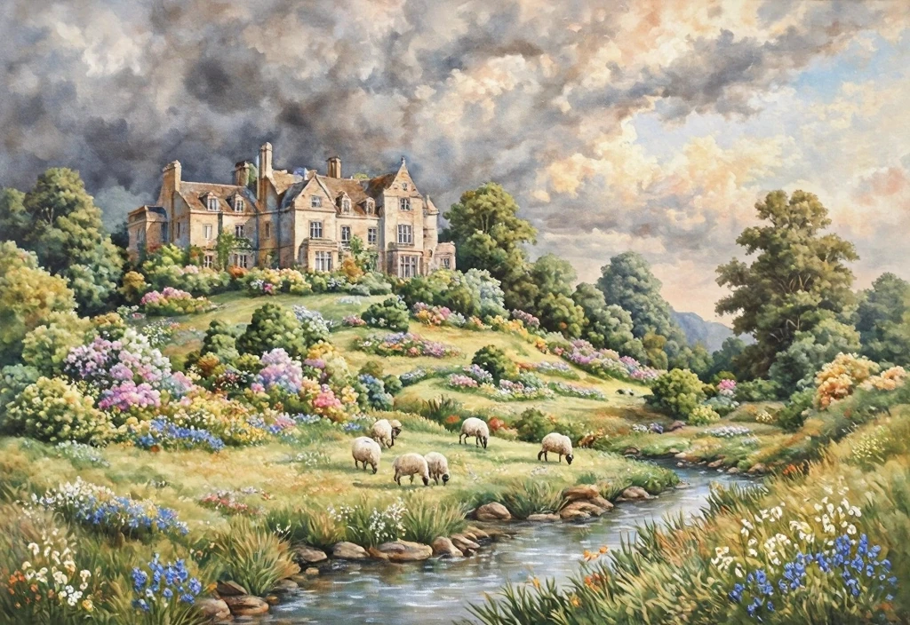 Old English Manor On Green Hills