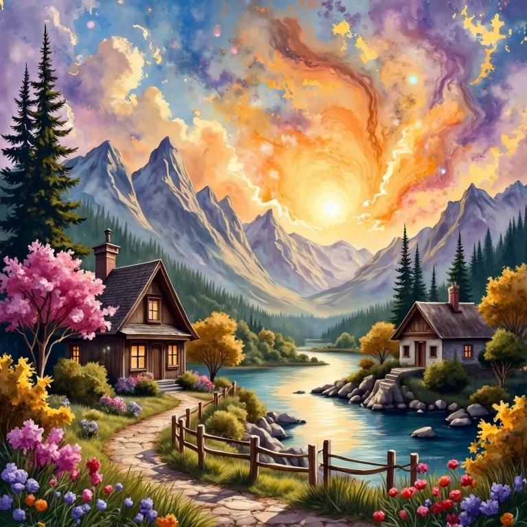 Idyllic Landscape Under Cosmic Sky
