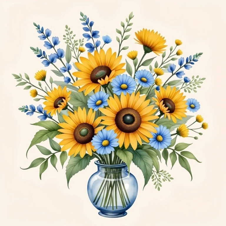 Sunflower Bouquet In A Glass Vase