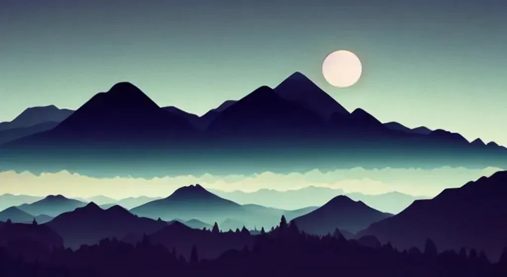 Layered Mountains And Full Moon