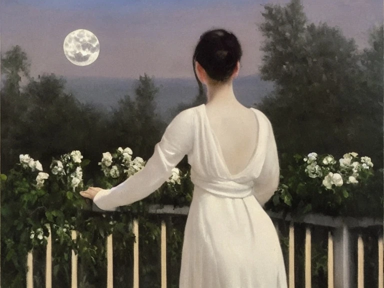 Woman Praying To The Moon