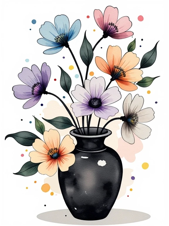 Minimalist Flowers In A Black Vase