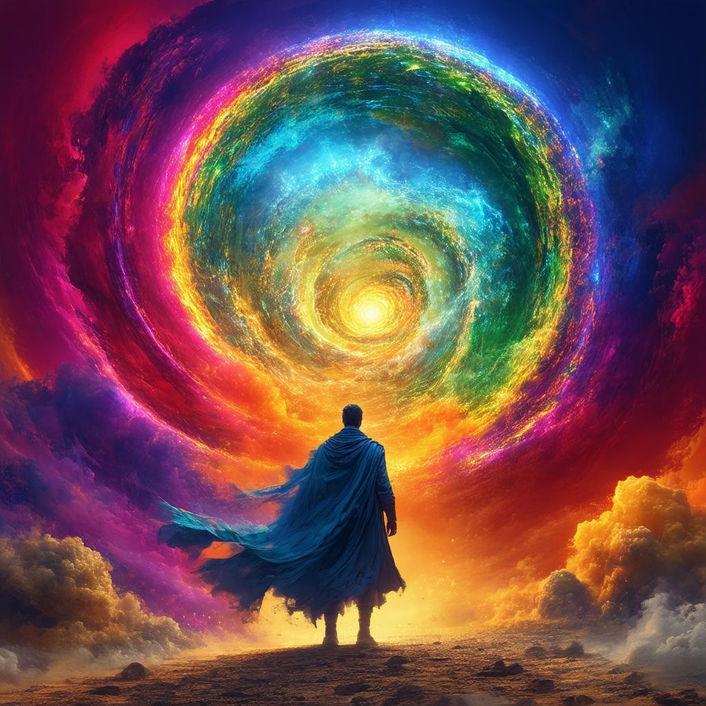 Daring Figure Before a Swirling Portal
