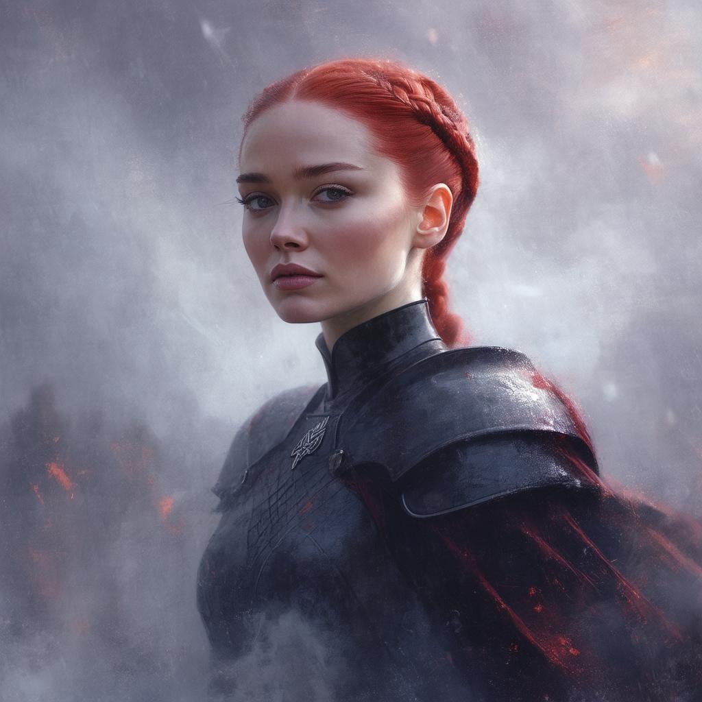 Sansa Stark in Crimson Cinematic Elegance